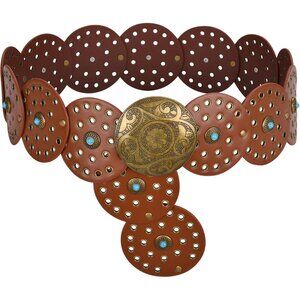 Western Faux Leather Belt for Women Boho Cowgirl Wide Disk Concho Style